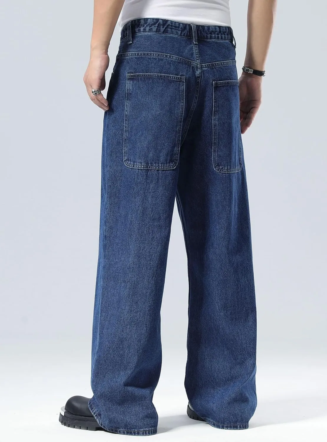 Plaid&Plain Men's Hip Hop Baggy Jeans Casual Wide Leg Y2k Skateboard Vintage Denim Pants Streetwear