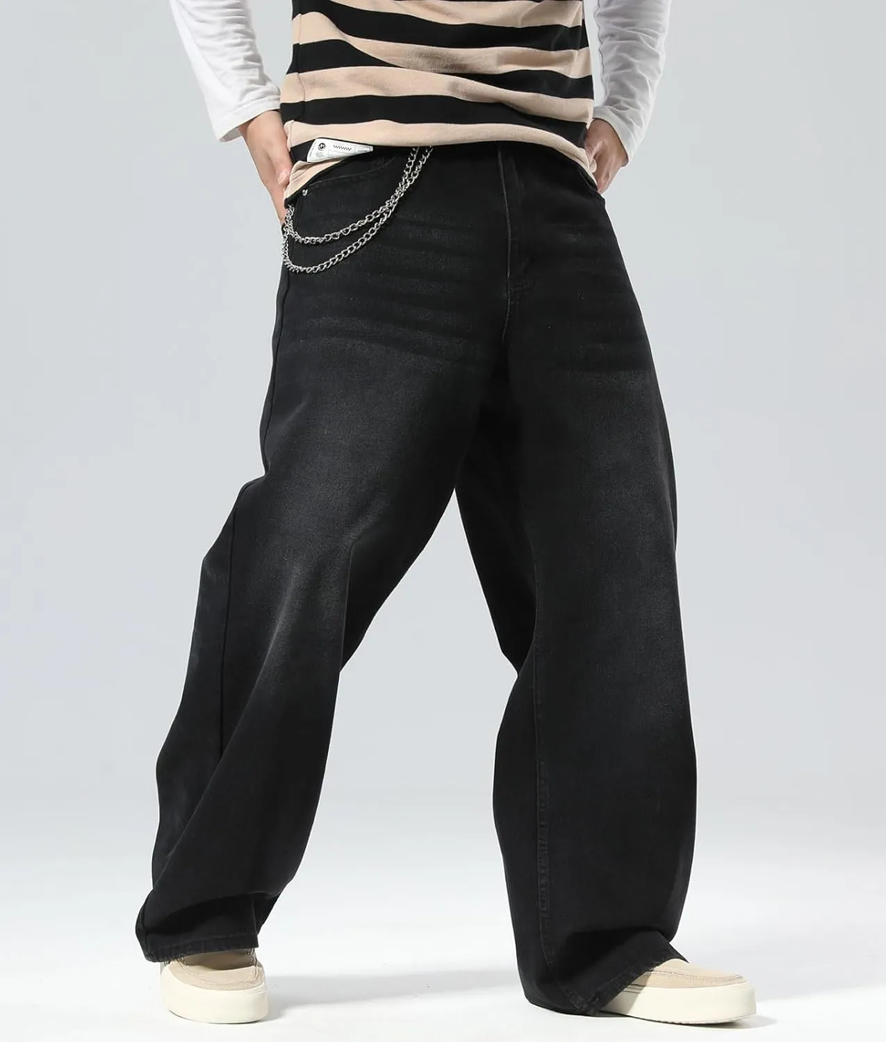 Plaid&Plain Men's Hip Hop Baggy Jeans Casual Wide Leg Y2k Skateboard Vintage Denim Pants Streetwear