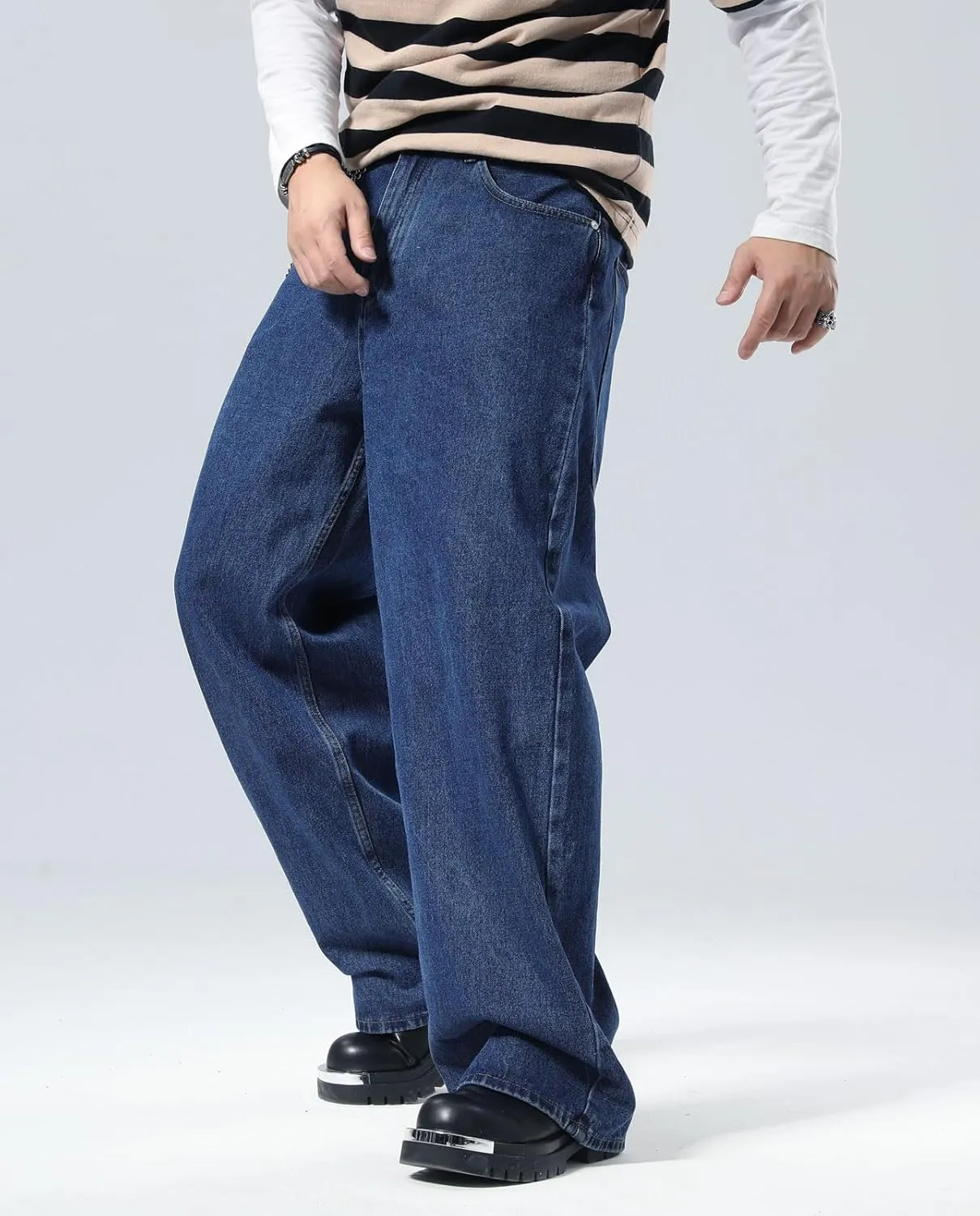 Plaid&Plain Men's Hip Hop Baggy Jeans Casual Wide Leg Y2k Skateboard Vintage Denim Pants Streetwear