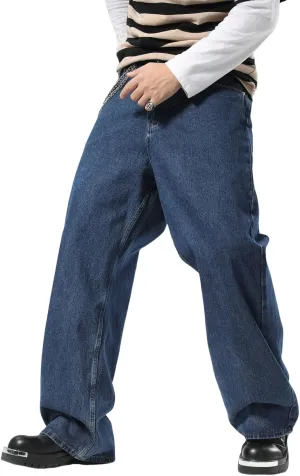 Plaid&Plain Men's Hip Hop Baggy Jeans Casual Wide Leg Y2k Skateboard Vintage Denim Pants Streetwear