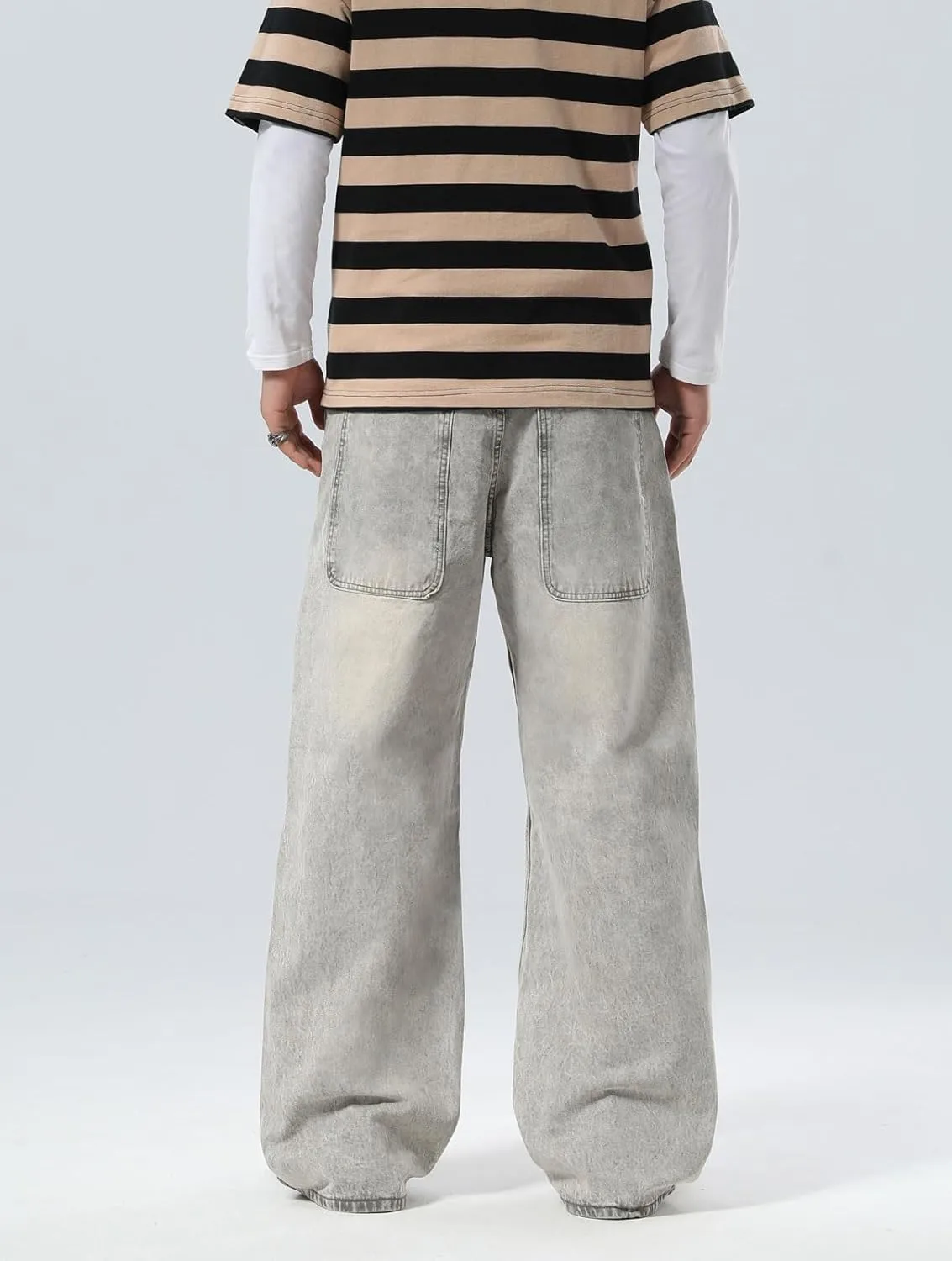 Plaid&Plain Men's Hip Hop Baggy Jeans Casual Wide Leg Y2k Skateboard Vintage Denim Pants Streetwear