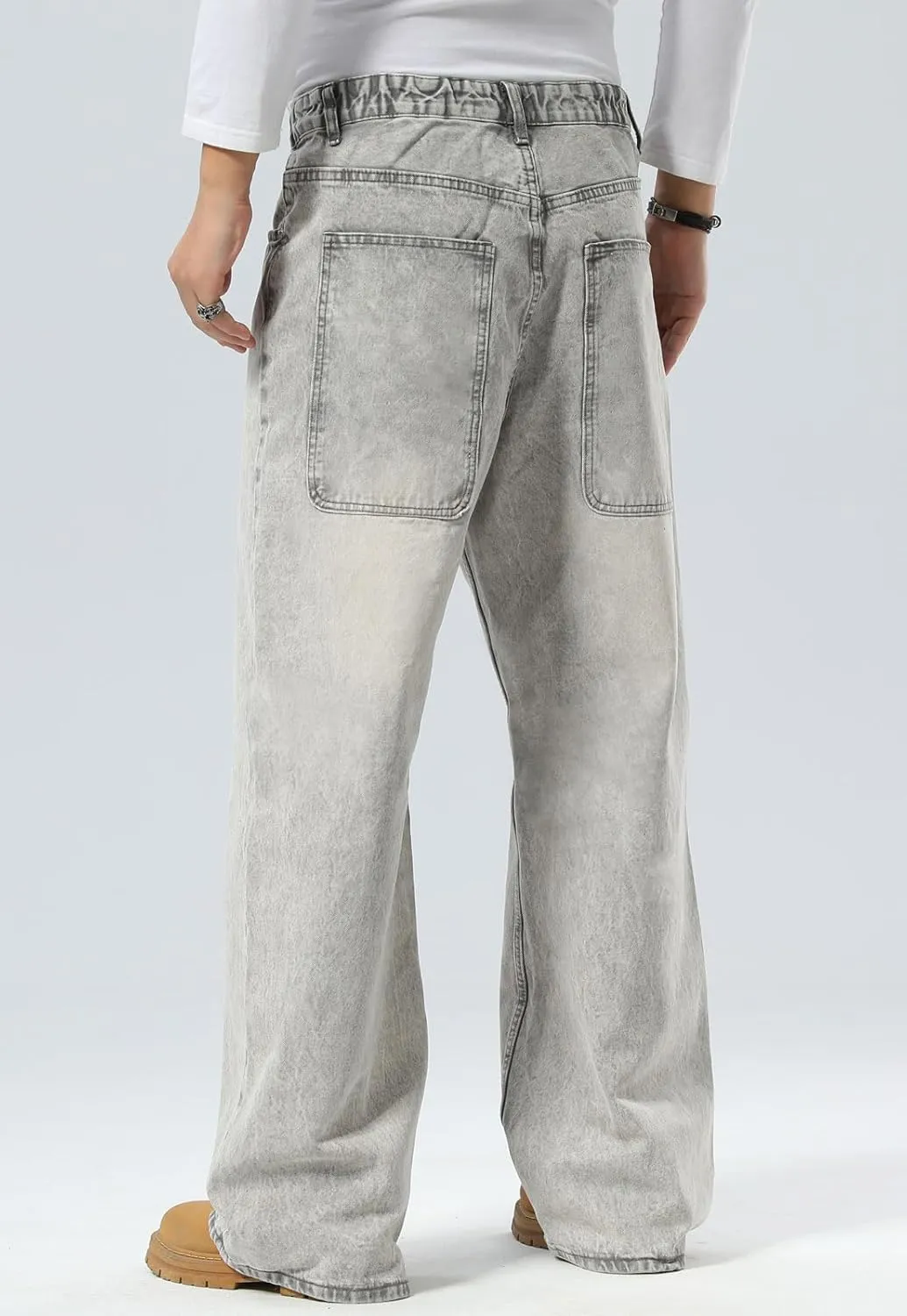Plaid&Plain Men's Hip Hop Baggy Jeans Casual Wide Leg Y2k Skateboard Vintage Denim Pants Streetwear