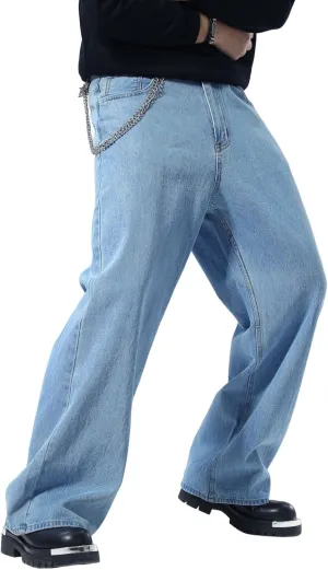 Plaid&Plain Men's Hip Hop Baggy Jeans Casual Wide Leg Y2k Skateboard Vintage Denim Pants Streetwear