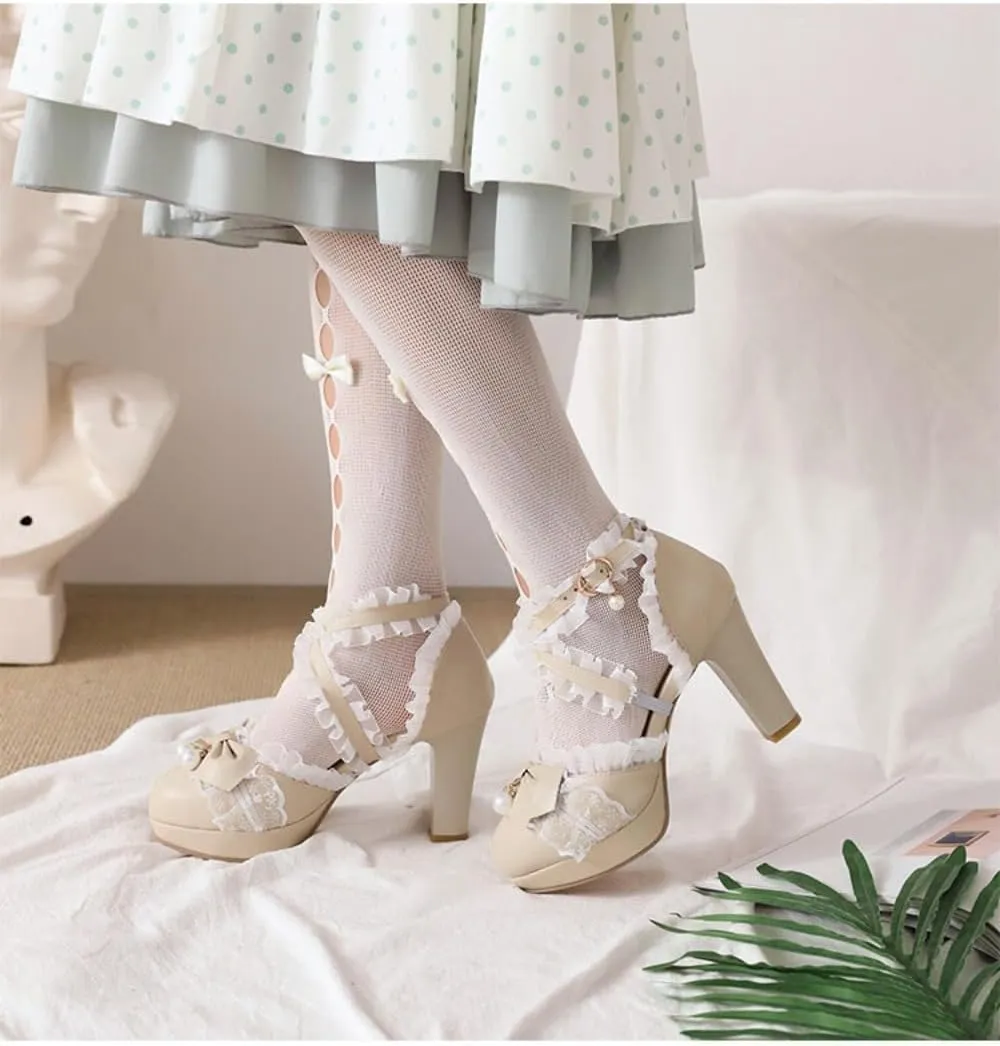Platform Emo Shoes Heel Mary Janes Goth Women Girls Lace Ankle Strap Cute Bow Punk Leather Dressy Round Closed Toes Chunky Kawaii Lolita Shoes Y2K Retro Trendy Rave Outfit Preppy Cosplay Streetwear
