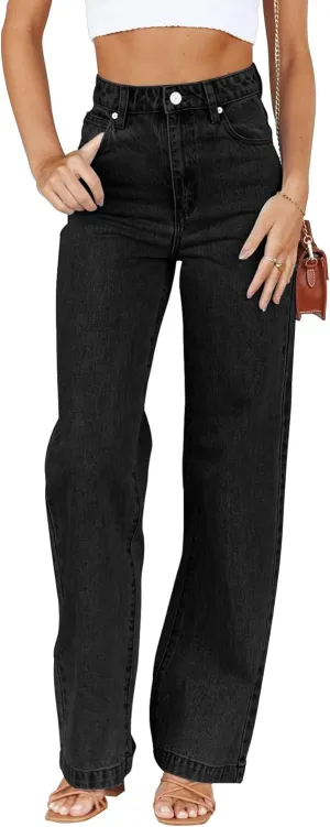 PLNOTME Women's High Waisted Jeans Boyfriend Baggy Straight Leg Casual Denim Pants
