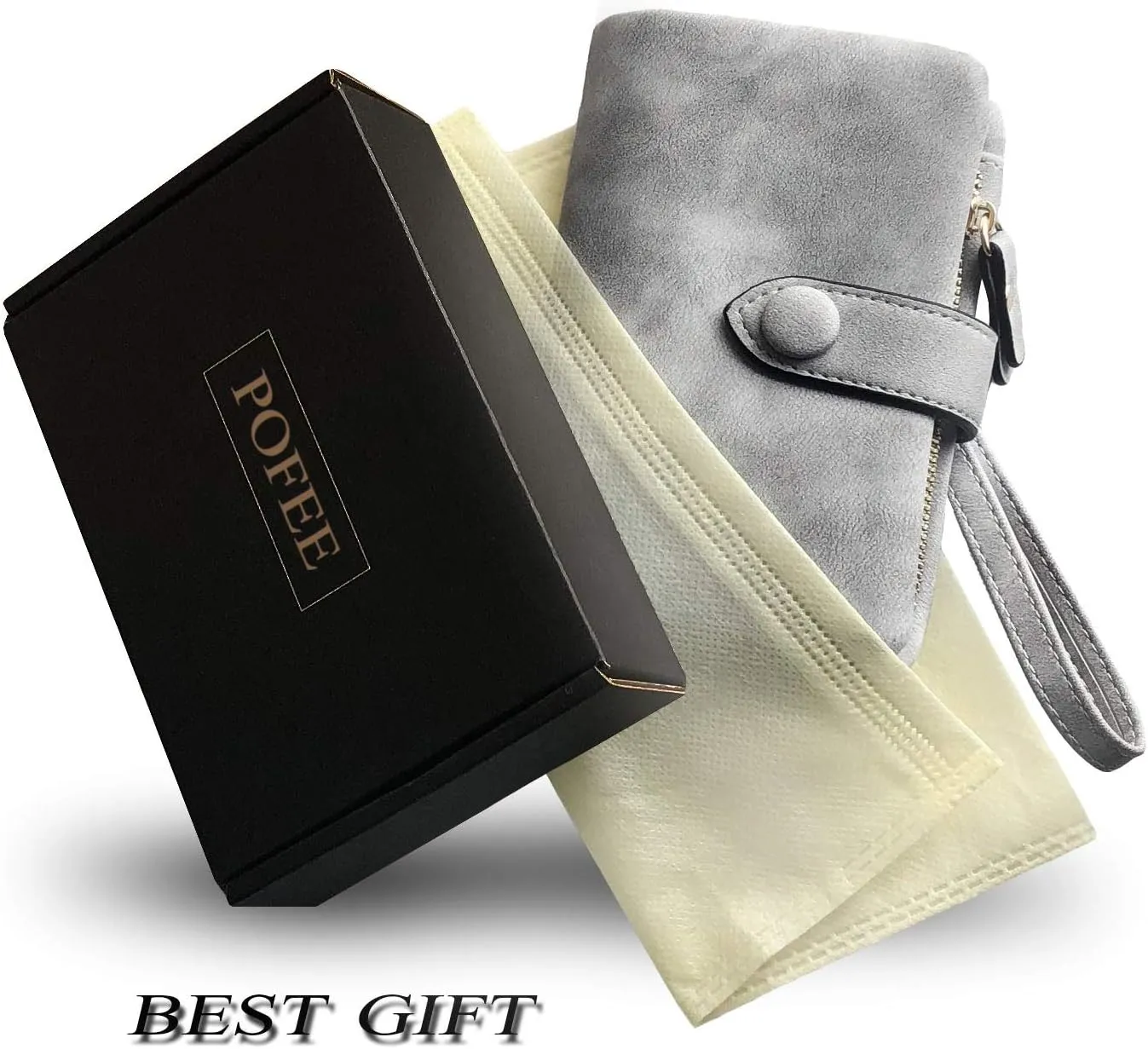 PofeeXIO Womens Small Bifold Leather Wallets RFID Ladies Wristlet with Card Slots id Window Zipper Coin Purse