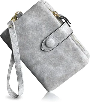 PofeeXIO Womens Small Bifold Leather Wallets RFID Ladies Wristlet with Card Slots id Window Zipper Coin Purse