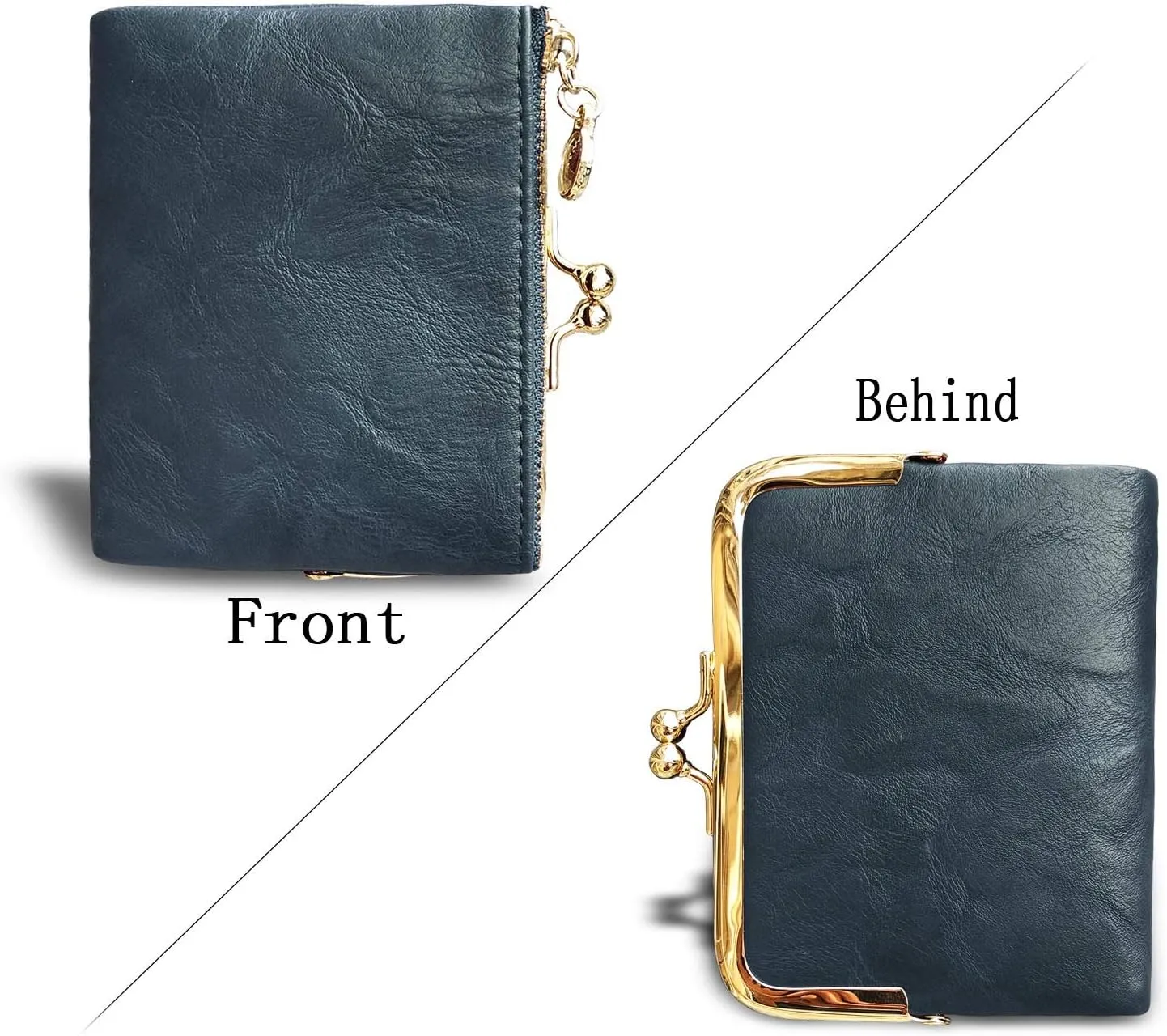 PofeeXIO Womens Wallet RFID Small Compact Bifold Leather Vintage Wallet,Ladies Coin Purse with Zipper and Kiss Lock