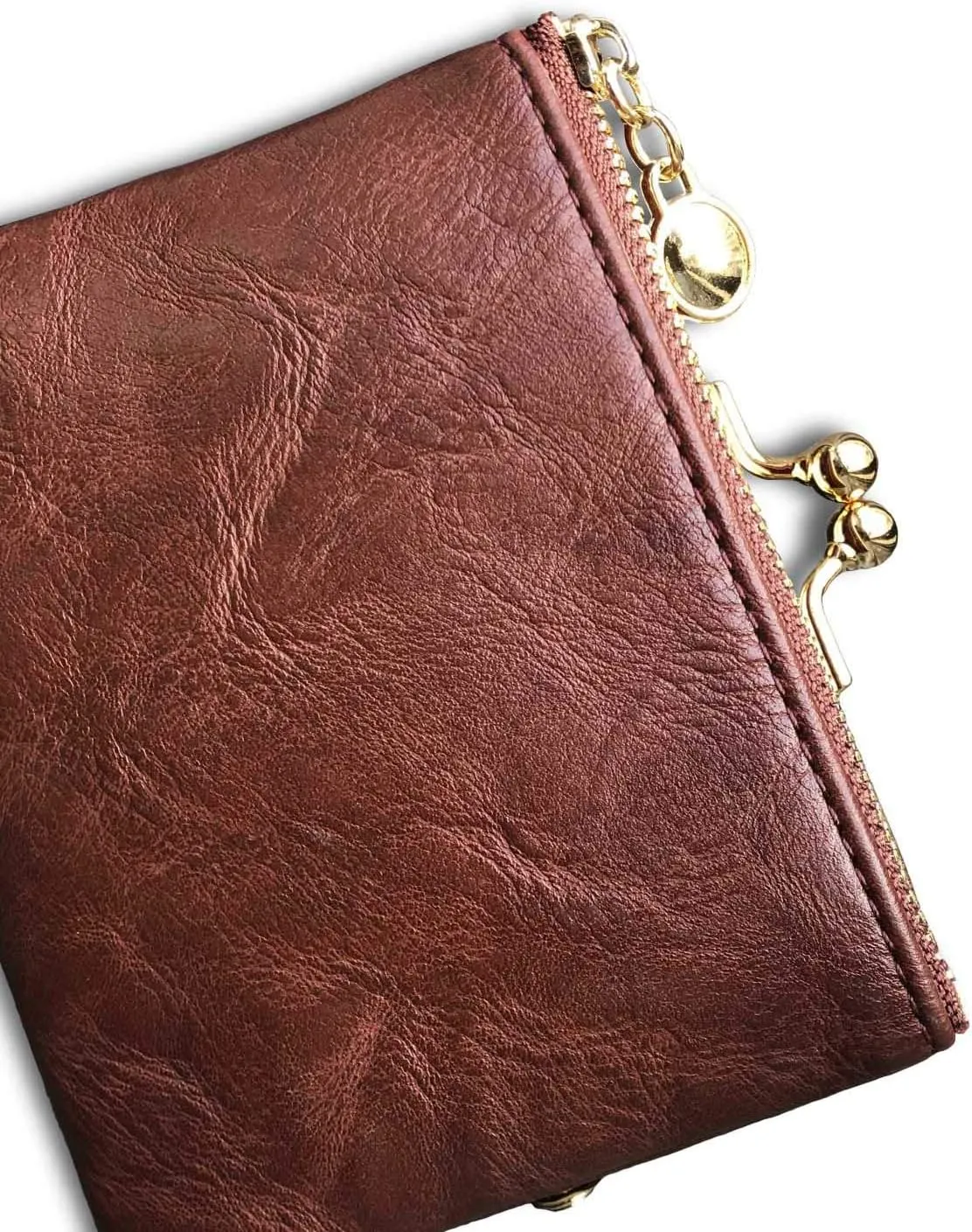 PofeeXIO Womens Wallet RFID Small Compact Bifold Leather Vintage Wallet,Ladies Coin Purse with Zipper and Kiss Lock
