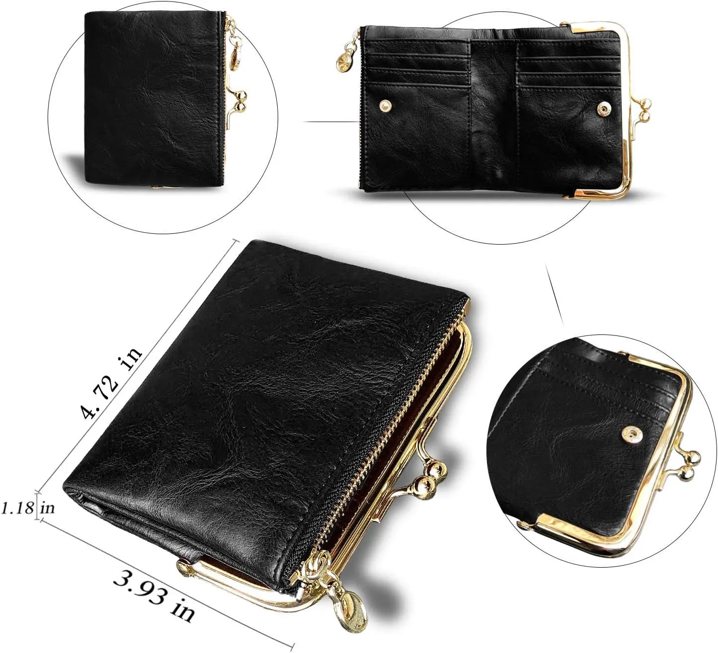 PofeeXIO Womens Wallet RFID Small Compact Bifold Leather Vintage Wallet,Ladies Coin Purse with Zipper and Kiss Lock