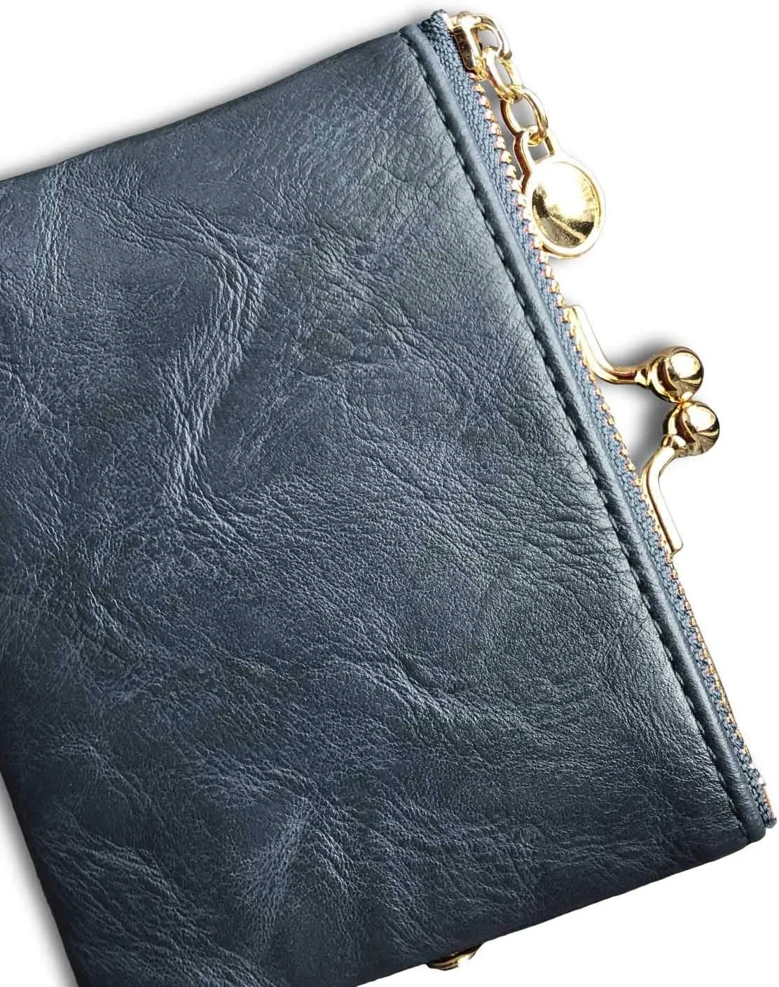 PofeeXIO Womens Wallet RFID Small Compact Bifold Leather Vintage Wallet,Ladies Coin Purse with Zipper and Kiss Lock