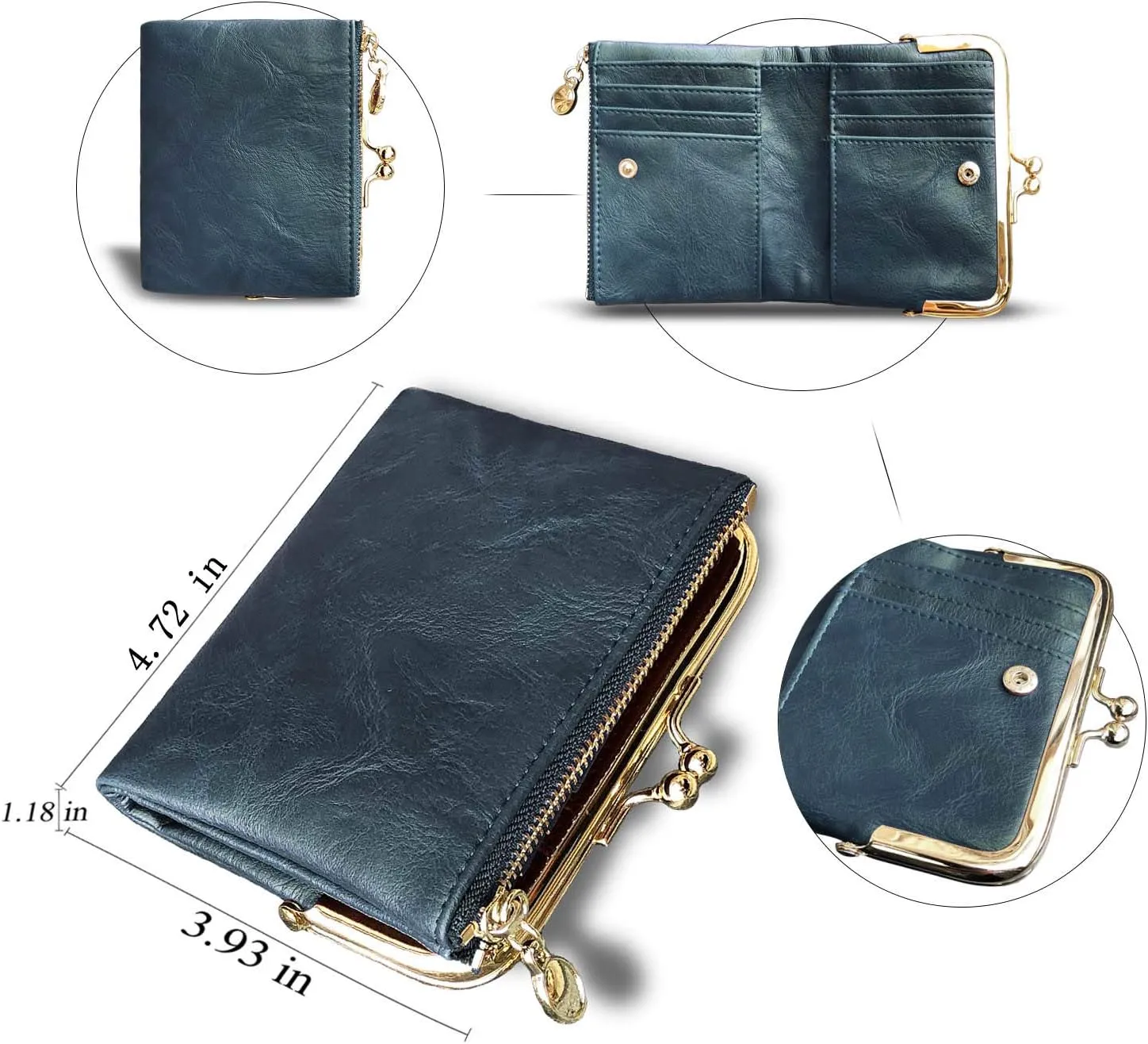 PofeeXIO Womens Wallet RFID Small Compact Bifold Leather Vintage Wallet,Ladies Coin Purse with Zipper and Kiss Lock