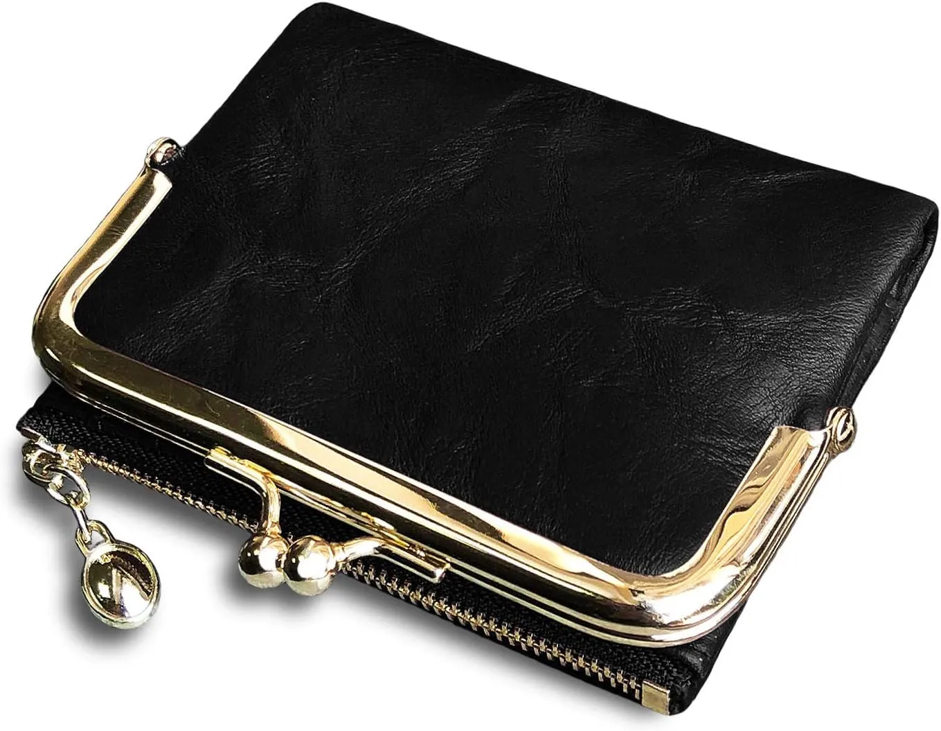PofeeXIO Womens Wallet RFID Small Compact Bifold Leather Vintage Wallet,Ladies Coin Purse with Zipper and Kiss Lock
