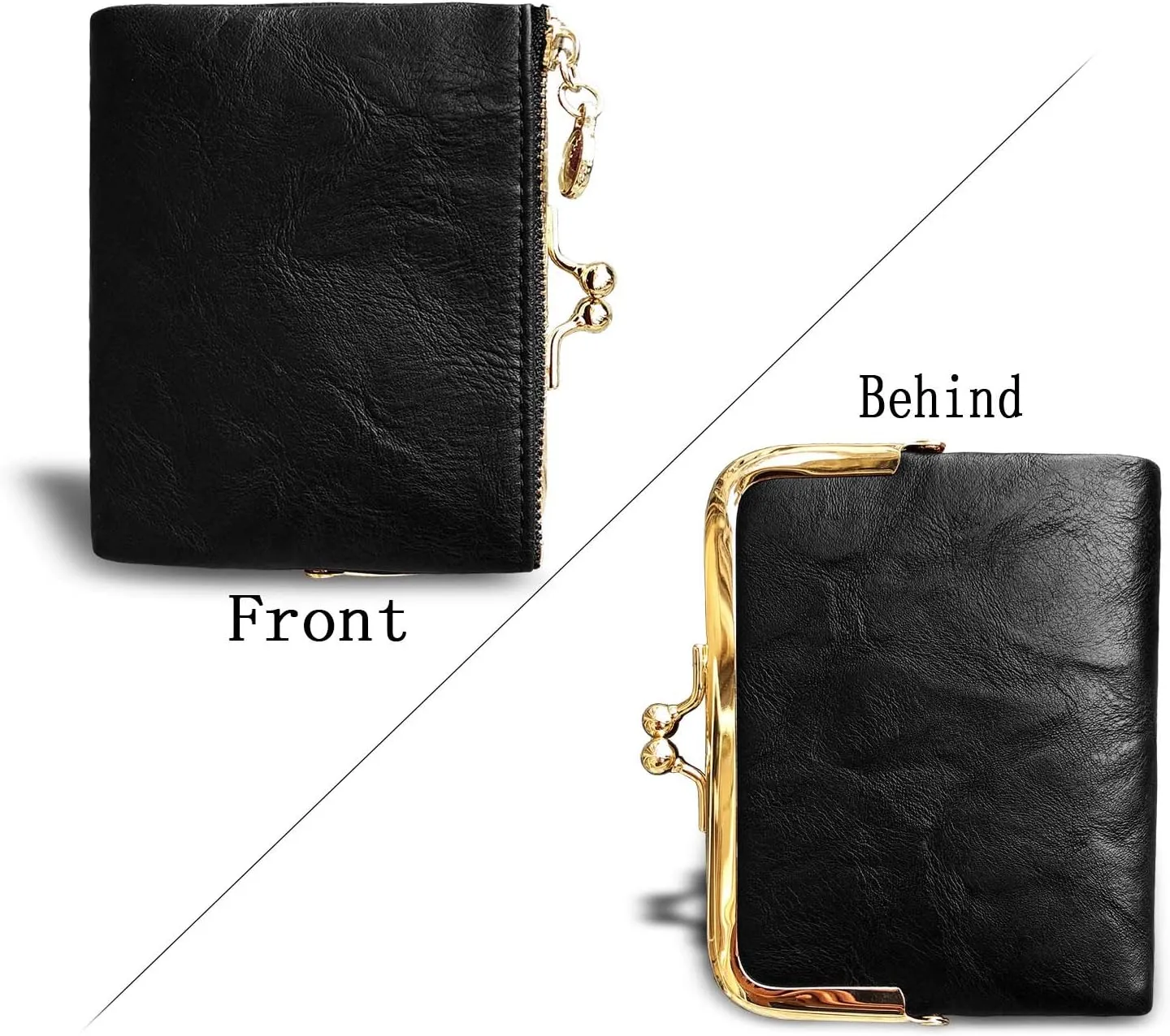 PofeeXIO Womens Wallet RFID Small Compact Bifold Leather Vintage Wallet,Ladies Coin Purse with Zipper and Kiss Lock