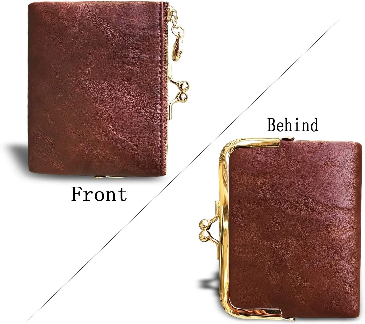 PofeeXIO Womens Wallet RFID Small Compact Bifold Leather Vintage Wallet,Ladies Coin Purse with Zipper and Kiss Lock