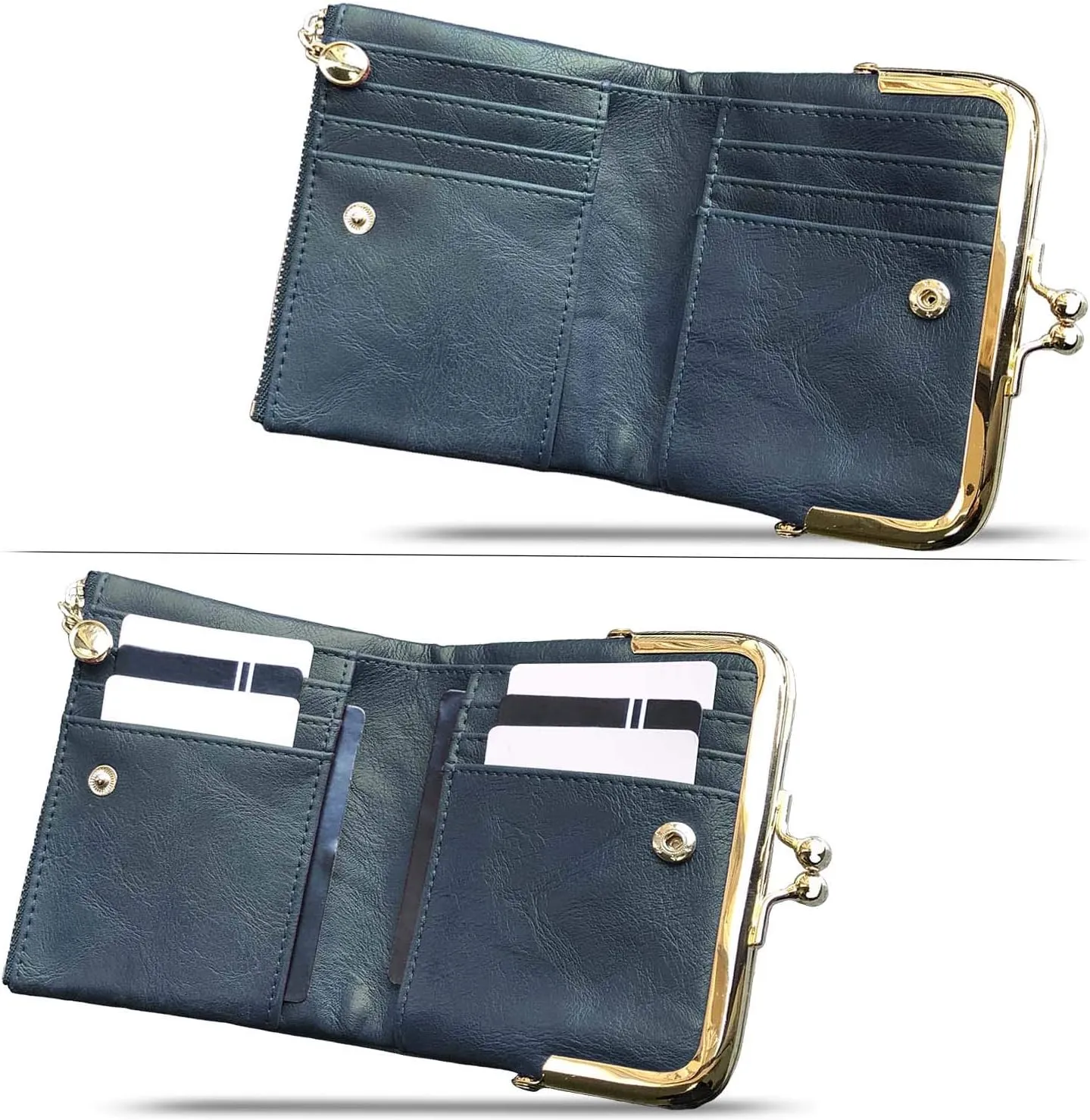 PofeeXIO Womens Wallet RFID Small Compact Bifold Leather Vintage Wallet,Ladies Coin Purse with Zipper and Kiss Lock