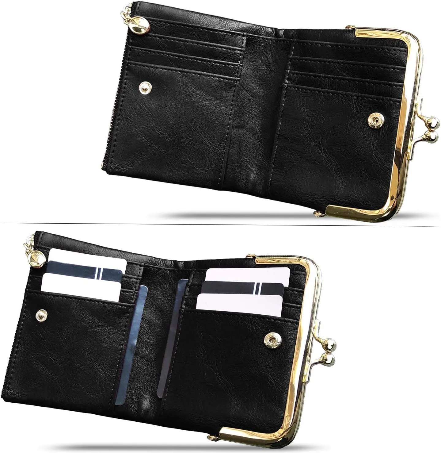 PofeeXIO Womens Wallet RFID Small Compact Bifold Leather Vintage Wallet,Ladies Coin Purse with Zipper and Kiss Lock