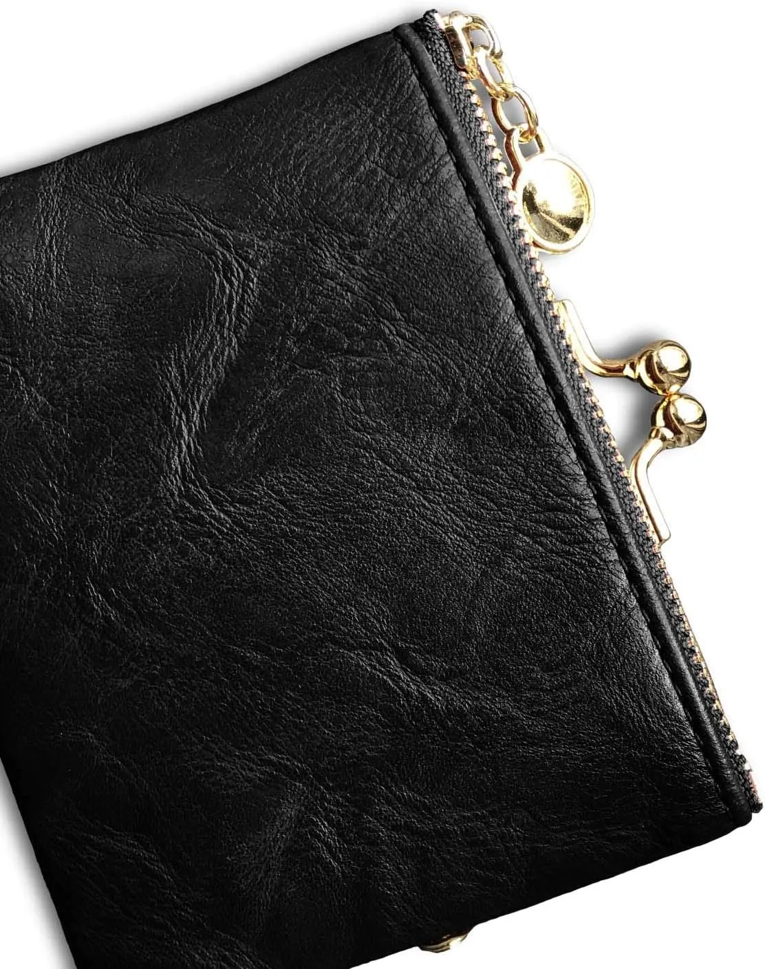 PofeeXIO Womens Wallet RFID Small Compact Bifold Leather Vintage Wallet,Ladies Coin Purse with Zipper and Kiss Lock