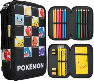 Pokemon Pencil Case Kids Teen School Supplies Filled Pencil Case with Pikachu Pencil Pouch Colored Pencils Set Pens for Drawing School Gifts (AOP Pokémon Characters)