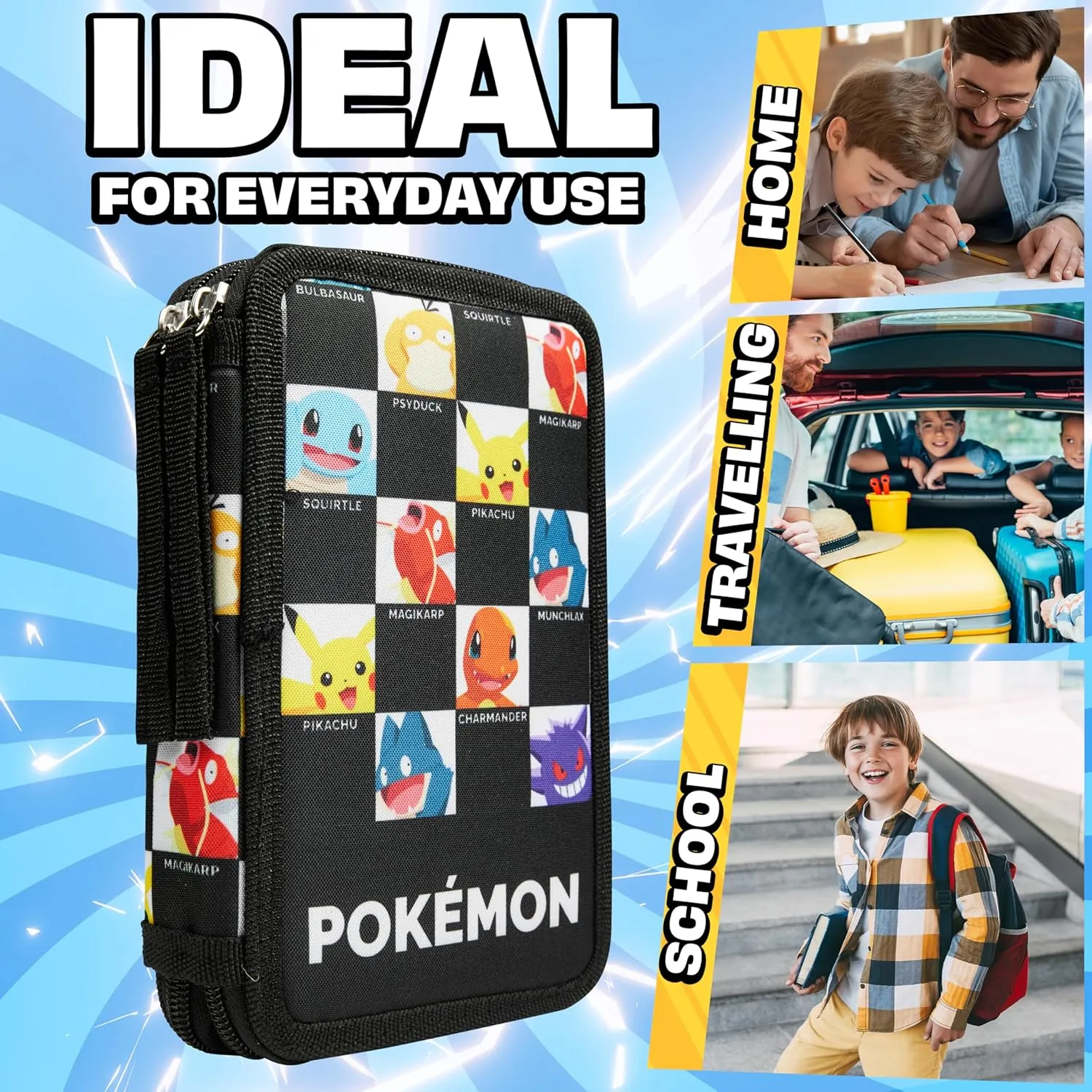 Pokemon Pencil Case Kids Teen School Supplies Filled Pencil Case with Pikachu Pencil Pouch Colored Pencils Set Pens for Drawing School Gifts (AOP Pokémon Characters)
