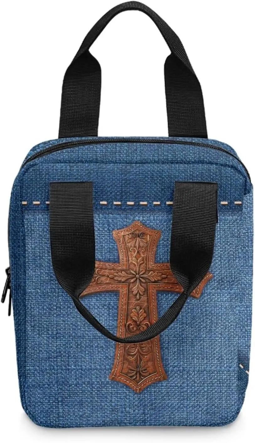 Portable Bible Cover Bookcase with Handle Bible Tote Bag Bible Books Pens Organizer 10.8 x 8.4 x 2.7 inches