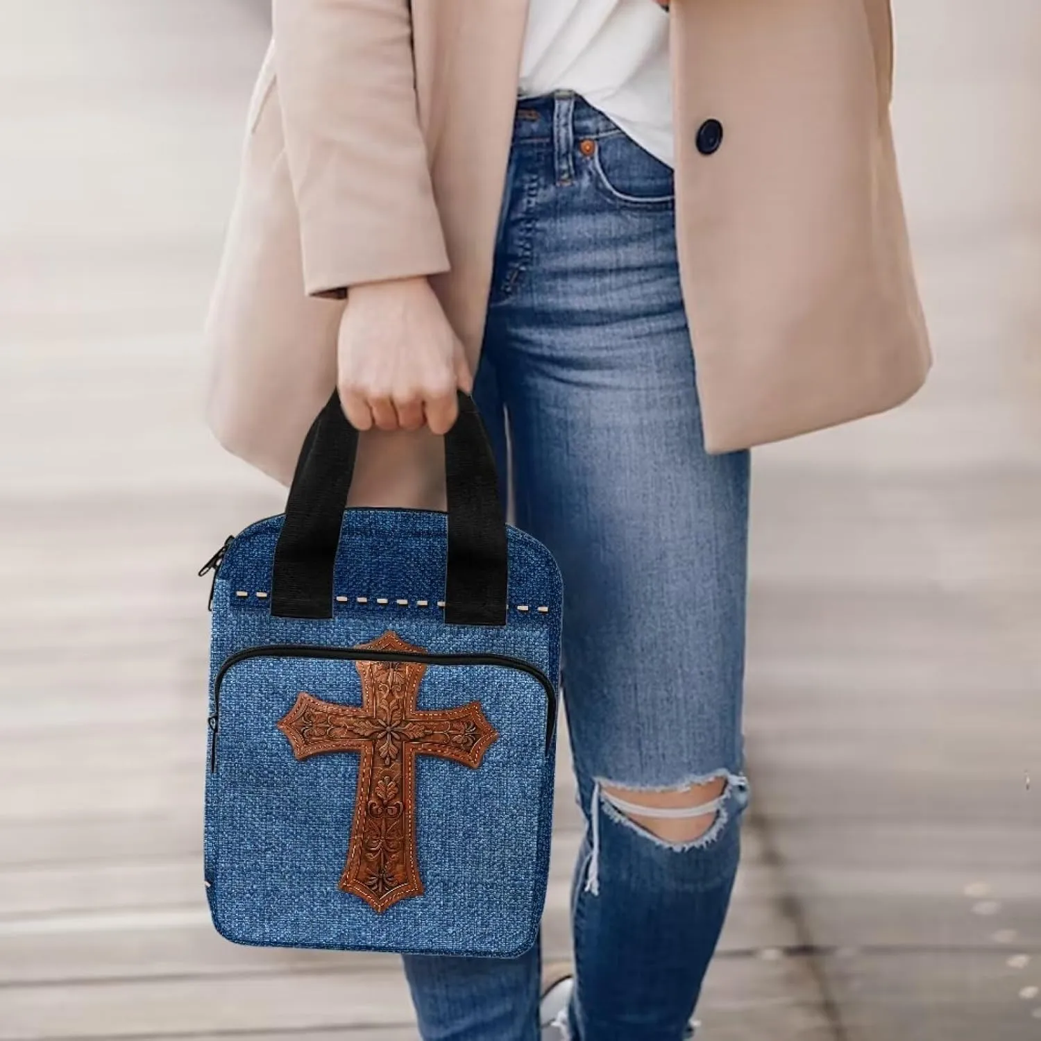 Portable Bible Cover Bookcase with Handle Bible Tote Bag Bible Books Pens Organizer 10.8 x 8.4 x 2.7 inches