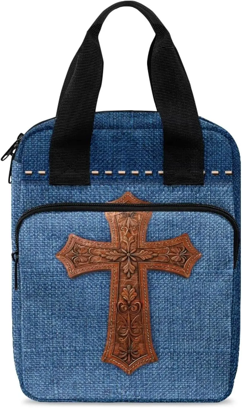 Portable Bible Cover Bookcase with Handle Bible Tote Bag Bible Books Pens Organizer 10.8 x 8.4 x 2.7 inches