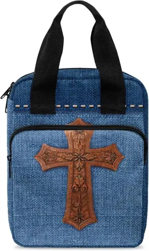 Portable Bible Cover Bookcase with Handle Bible Tote Bag Bible Books Pens Organizer 10.8 x 8.4 x 2.7 inches