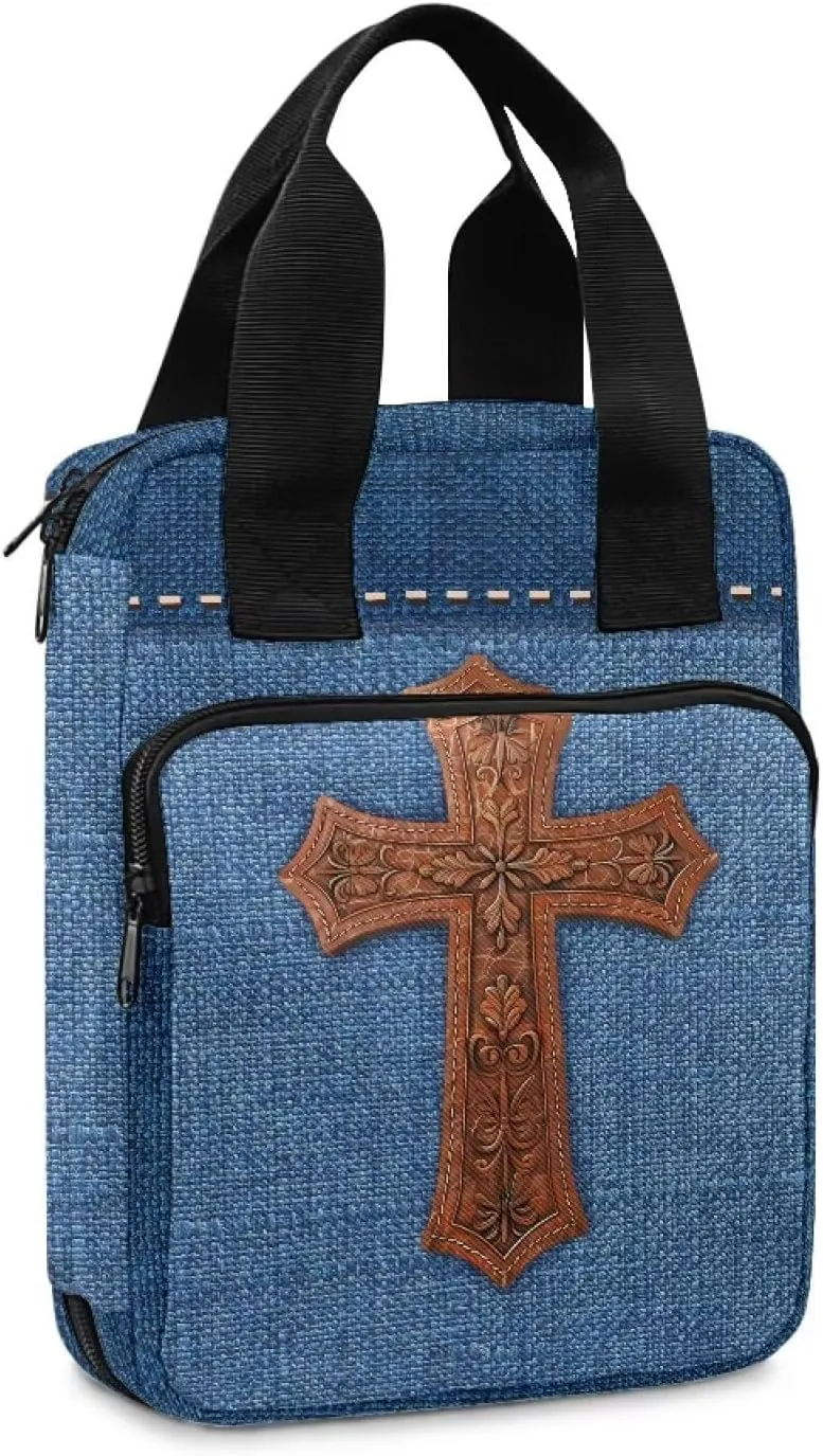 Portable Bible Cover Bookcase with Handle Bible Tote Bag Bible Books Pens Organizer 10.8 x 8.4 x 2.7 inches