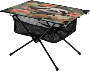 Portable Camping Table Foldable with Mesh Storage Lightweight Compact Camp Tent Side Table for Outside,Camping,Hiking,Tailgating,Sloth