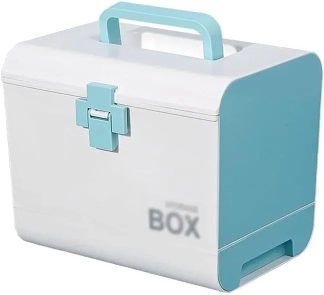 Portable First Aid Kit, 10.43" Medical Storage Box with Detachable Layer & Handle, Plastic Organizer for Home, Travel, Office, and Car