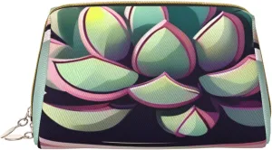 Portable Makeup Bag, Travel Organizer with Zipper, Large Cosmetic Bag, Smiling Succulents Print Toiletry Case