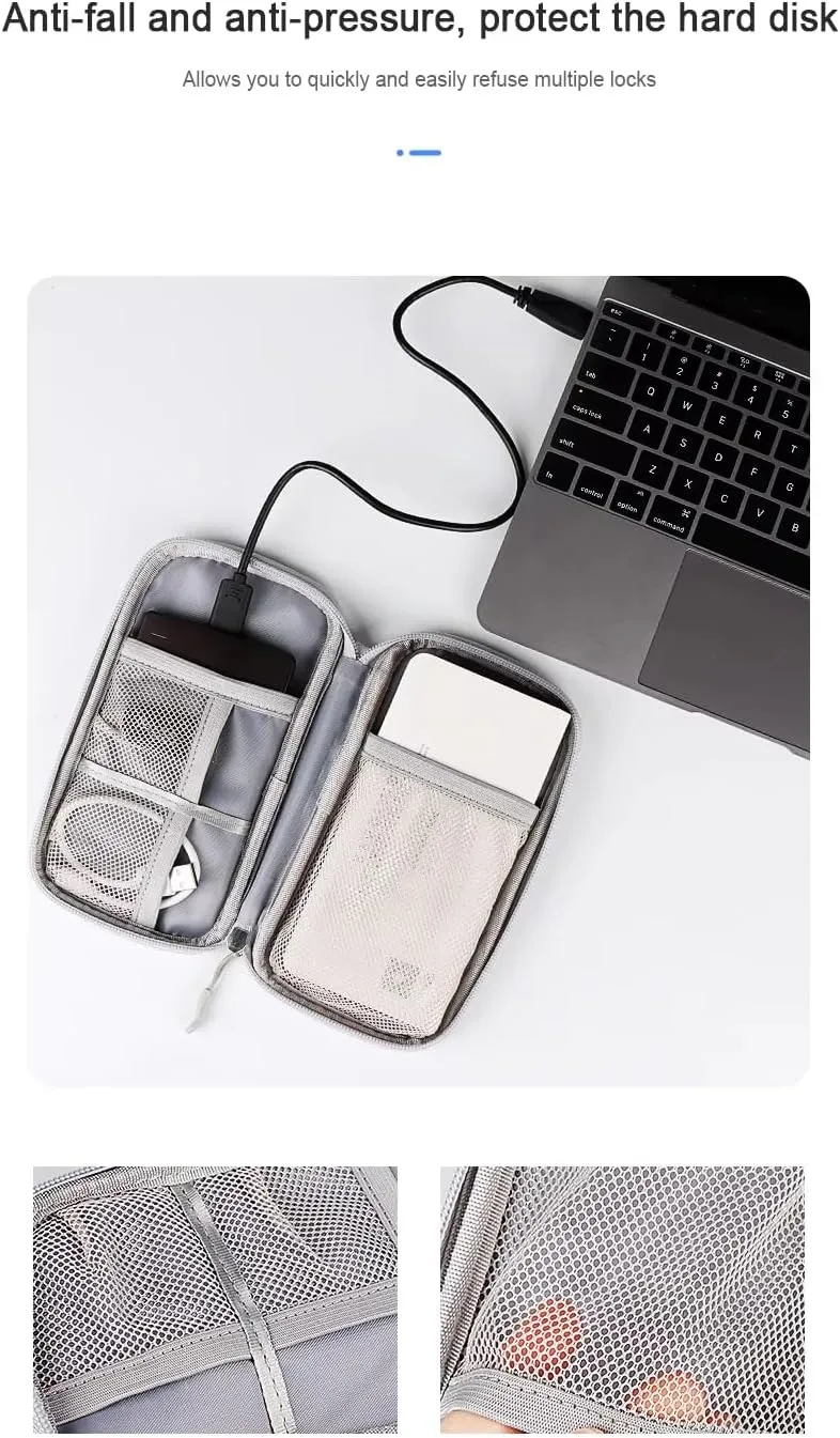 Portable Tech Accessories Organizer – Travel Cable, Charger, and Gadget Storage Carrying Case Navy Blue, Black and Grey (Dark Blue)