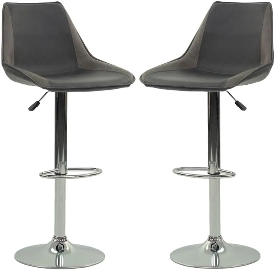 Poundex Adjustable Height & Swivel Barstool 2 Piece in Ebony Faux Leather
