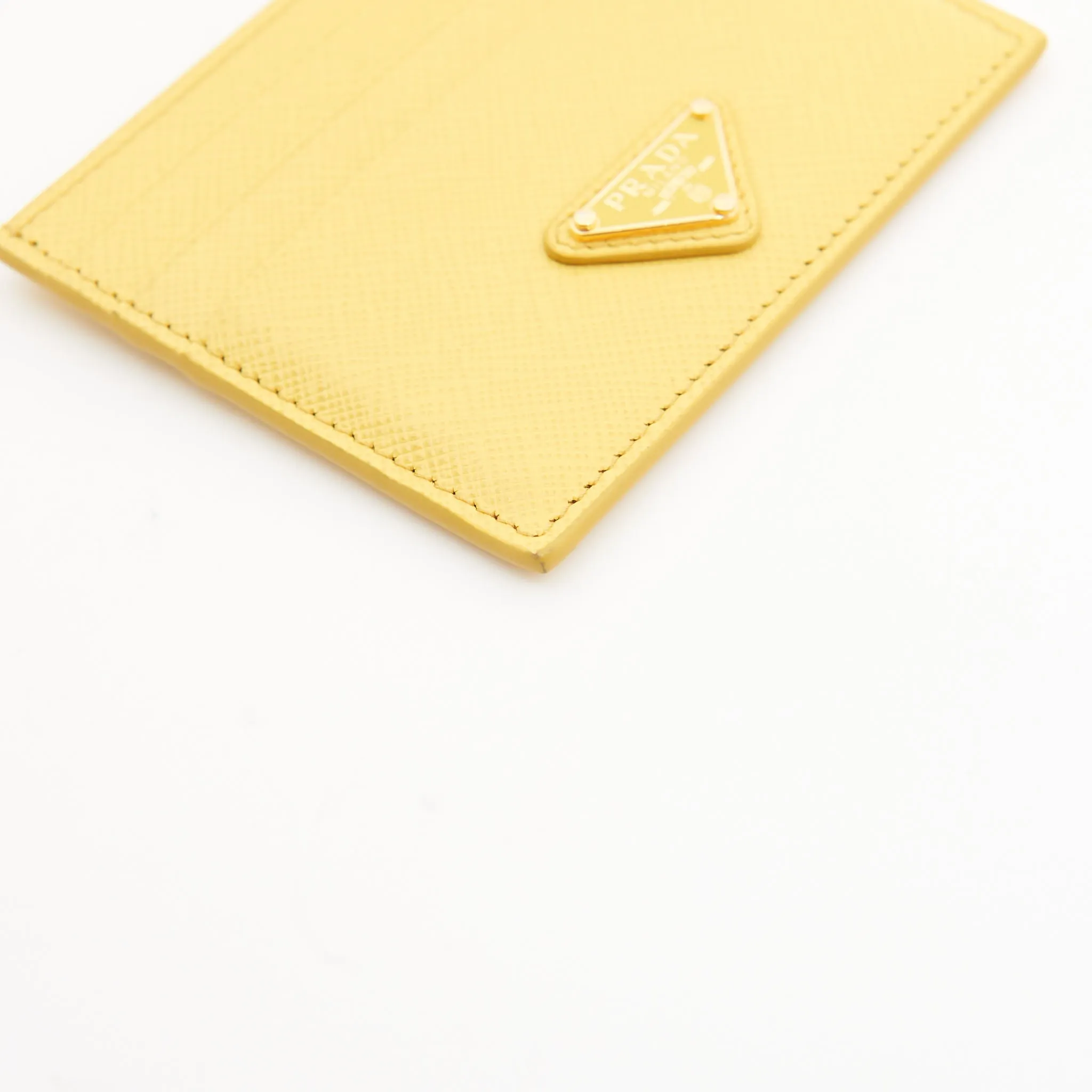 Prada Leather Saffiano Card Wallet in Yellow
