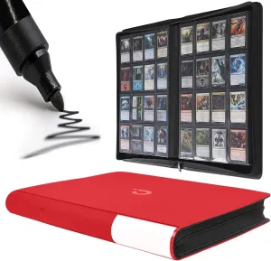 Premium Card Binder 16 Pocket - Fits 1408 Cards，4X4 Ringless Card Album with Sleeves for Trading Cards & Sports Cards（Model A，Classic Red）