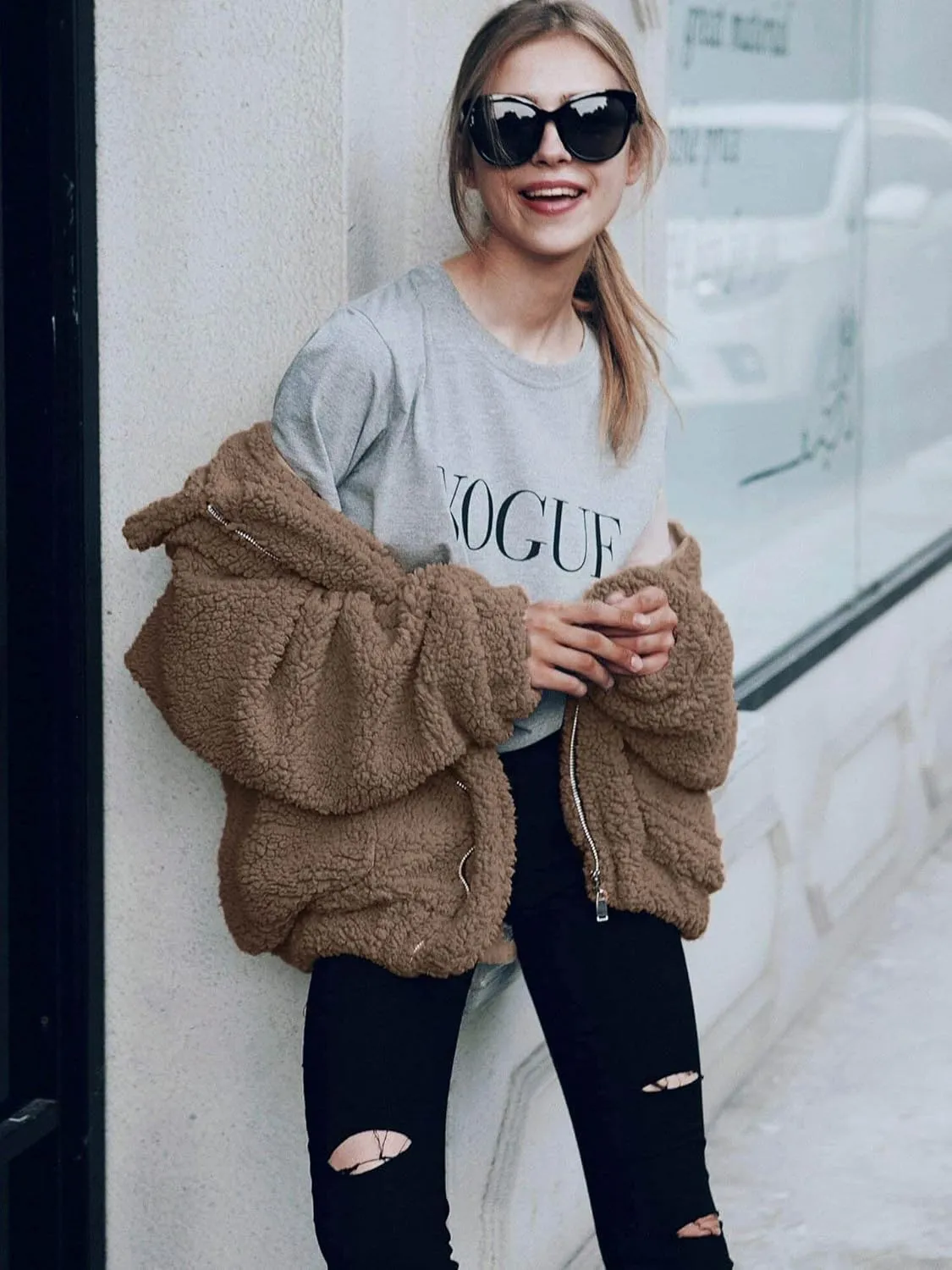 PRETTYGARDEN Women's Fashion Winter Coat Sherpa Fleece Faux Fur Shearling Oversized Trendy Jackets Warm Outerwear