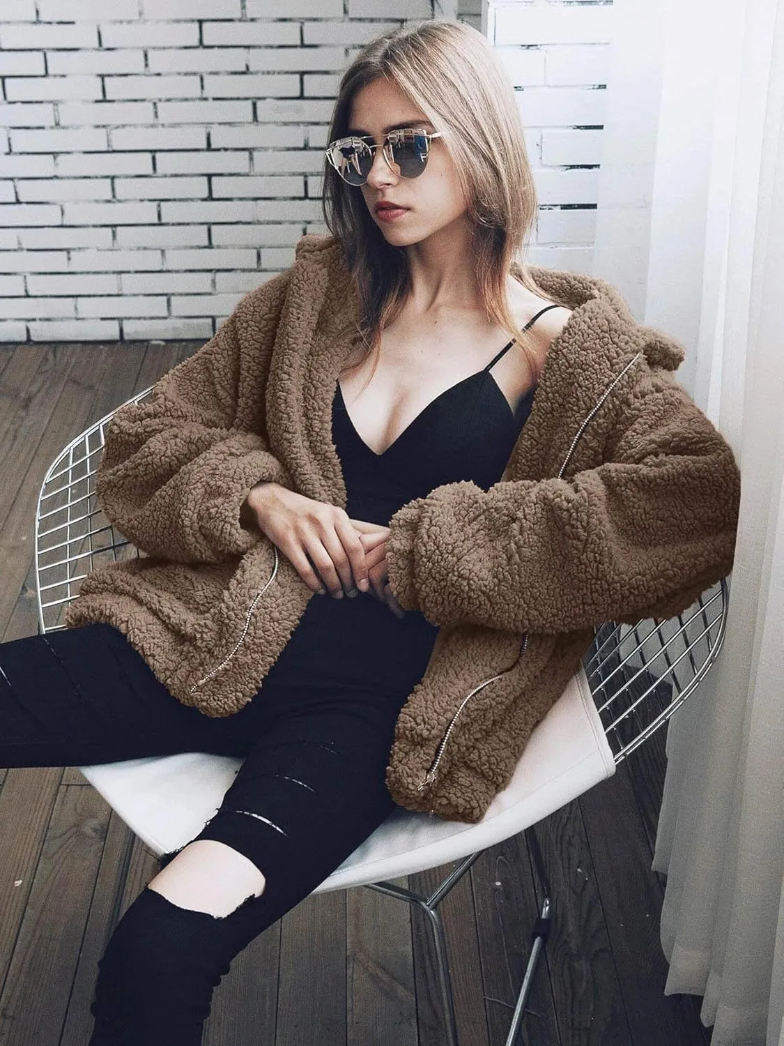 PRETTYGARDEN Women's Fashion Winter Coat Sherpa Fleece Faux Fur Shearling Oversized Trendy Jackets Warm Outerwear