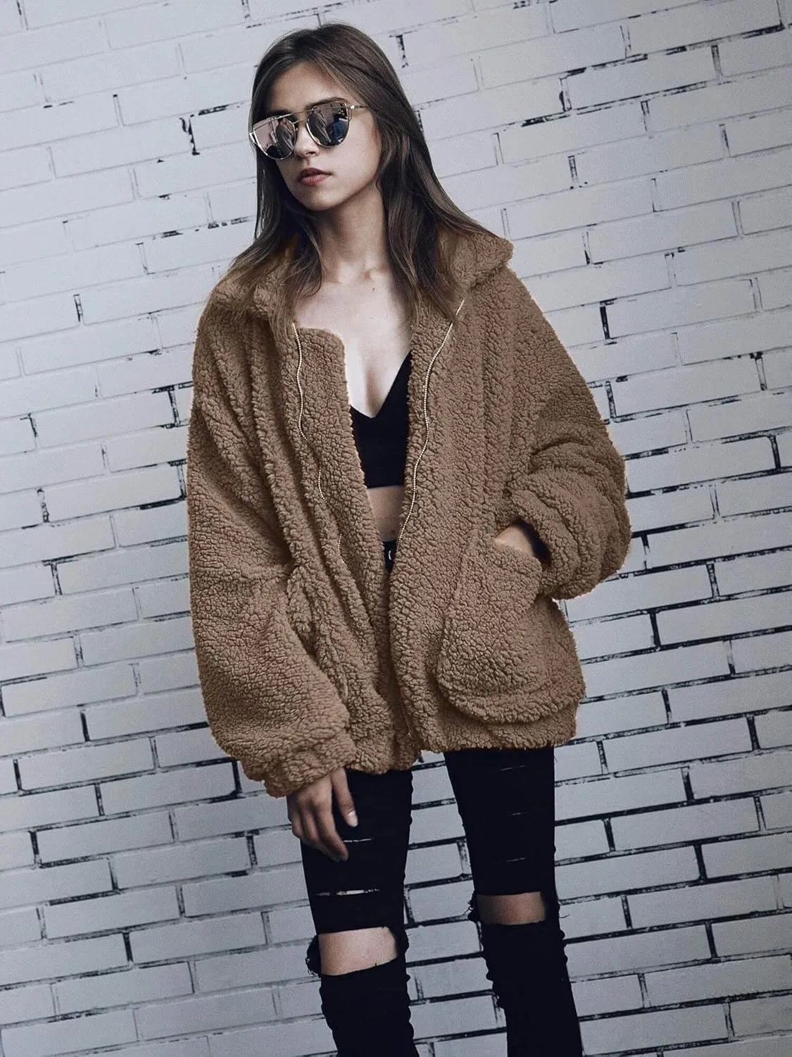 PRETTYGARDEN Women's Fashion Winter Coat Sherpa Fleece Faux Fur Shearling Oversized Trendy Jackets Warm Outerwear