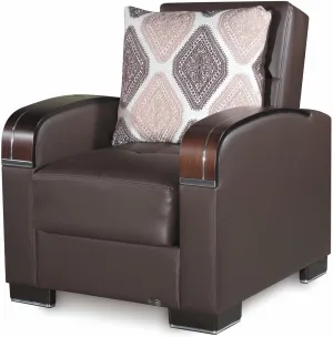 PrimeNest Mobilon Collection Upholstered Convertible Armchair with Storage, Brown-PU