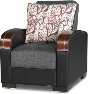 PrimeNest Mobilon Collection Upholstered Convertible Armchair with Storage, Grey