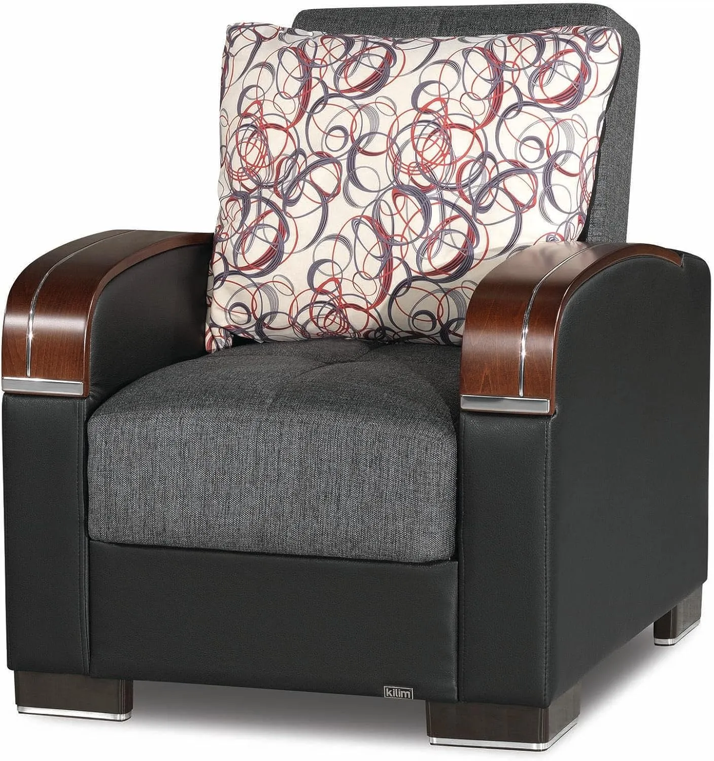 PrimeNest Mobilon Collection Upholstered Convertible Armchair with Storage, Grey