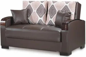 PrimeNest Mobilon Collection Upholstered Convertible Loveseat with Storage, Brown-PU
