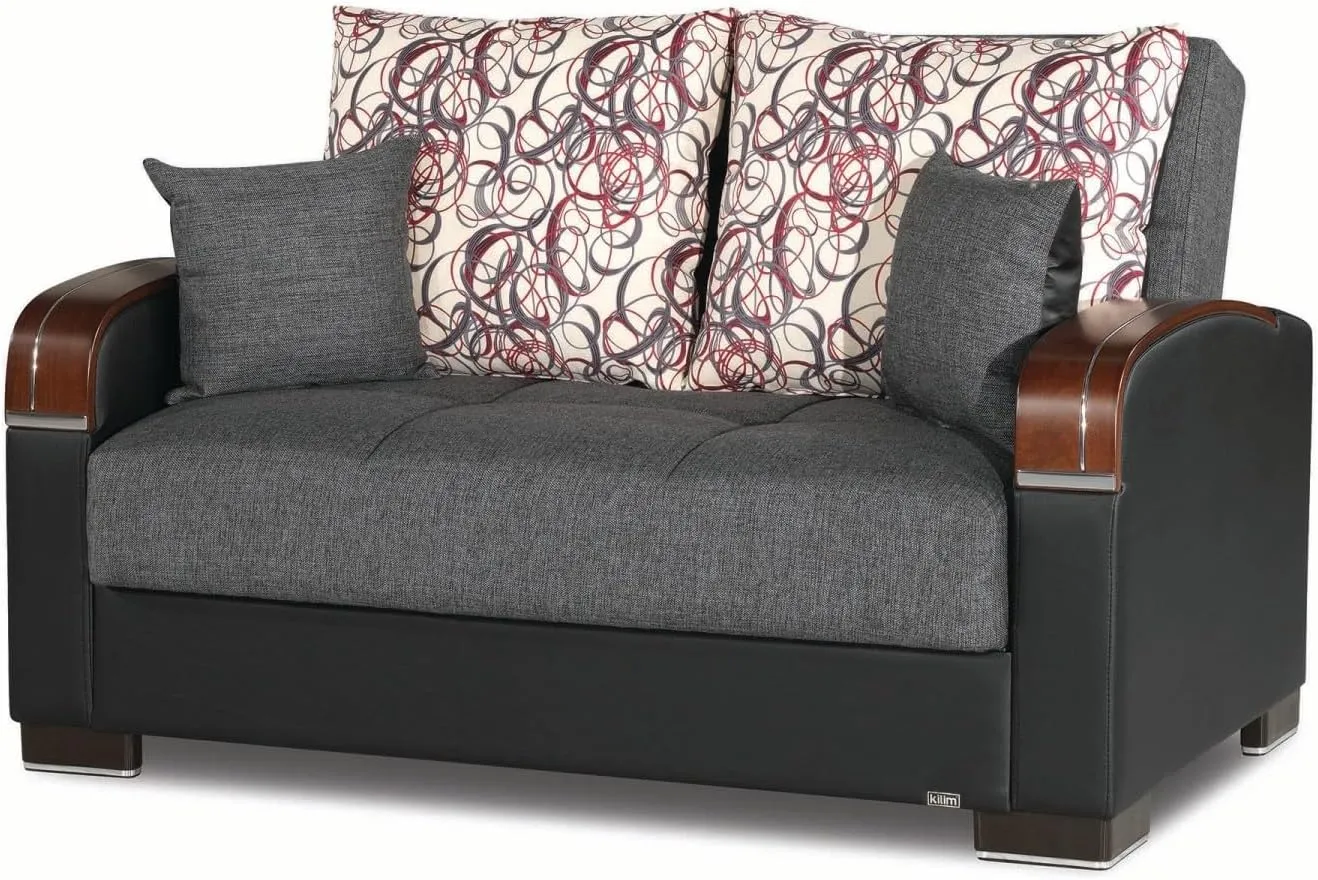 PrimeNest Mobilon Collection Upholstered Convertible Loveseat with Storage in Gray
