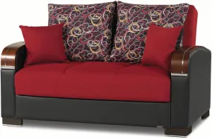 PrimeNest Mobilon Collection Upholstered Convertible Loveseat with Storage, Red