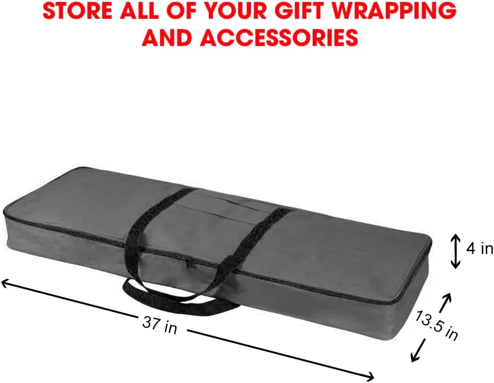 Primode Christmas Wrapping Paper Storage Bag with Pockets | Gift Wrap Organizer Container | 37” x 14” x 4” | Underbed Durable Box Made of 600D Oxford Material (Gray)