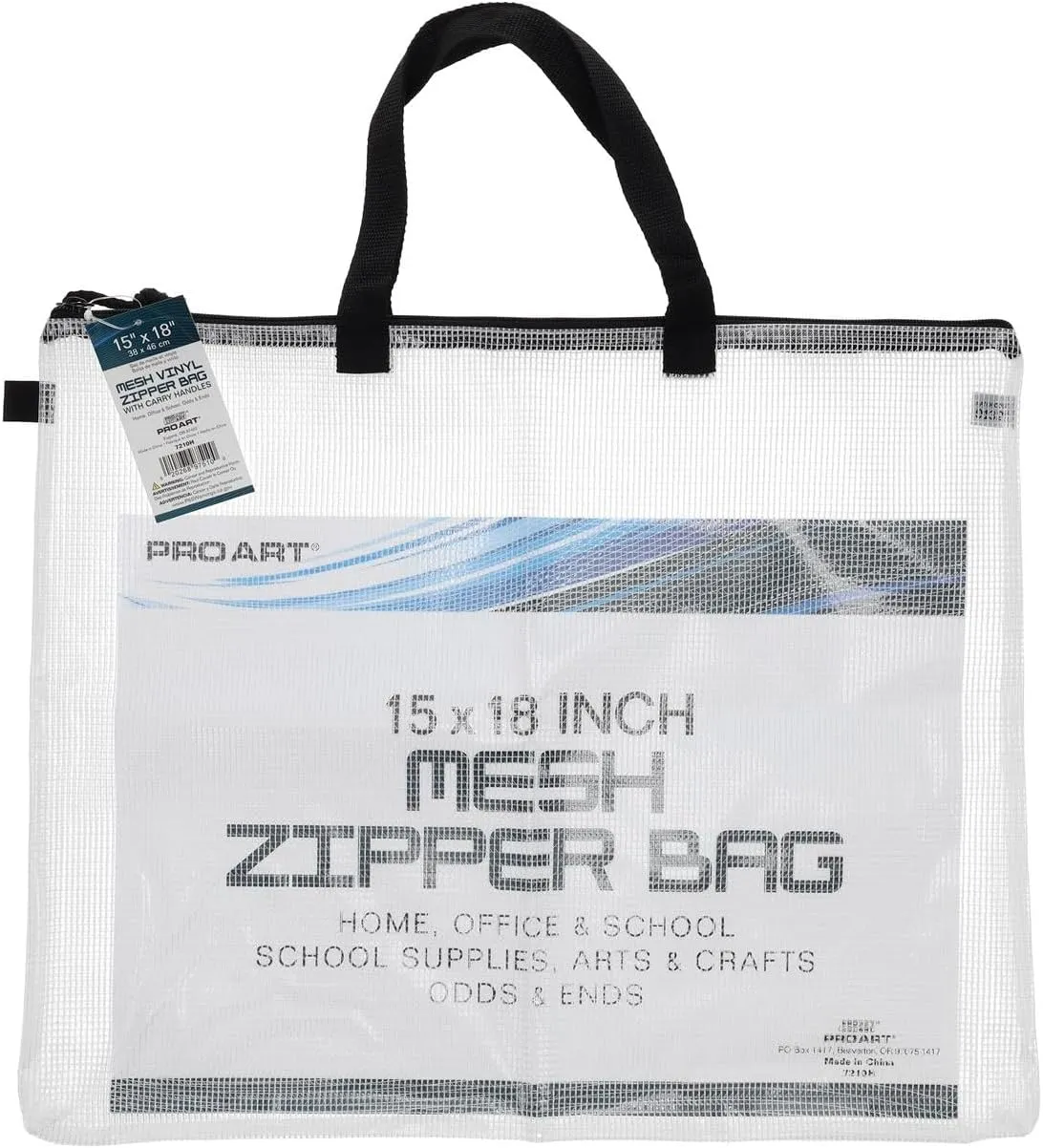 Pro Art Mesh Vinyl Zipper Bag, 15-inch x 18-inch Handle, Translucent