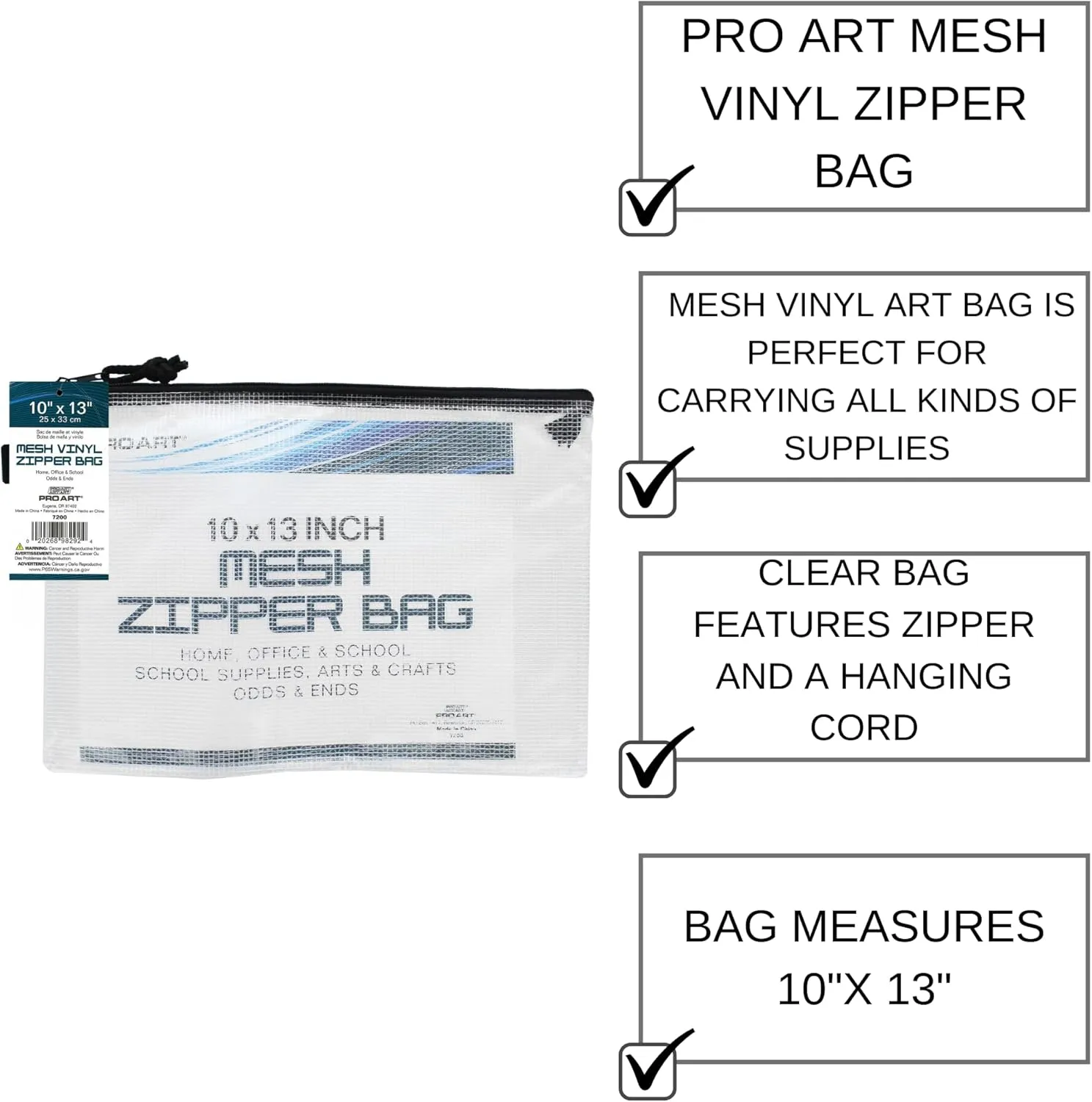Pro Art Vinyl, 10-inch x 13-inch Mesh Bag with Zipper, Transluscent