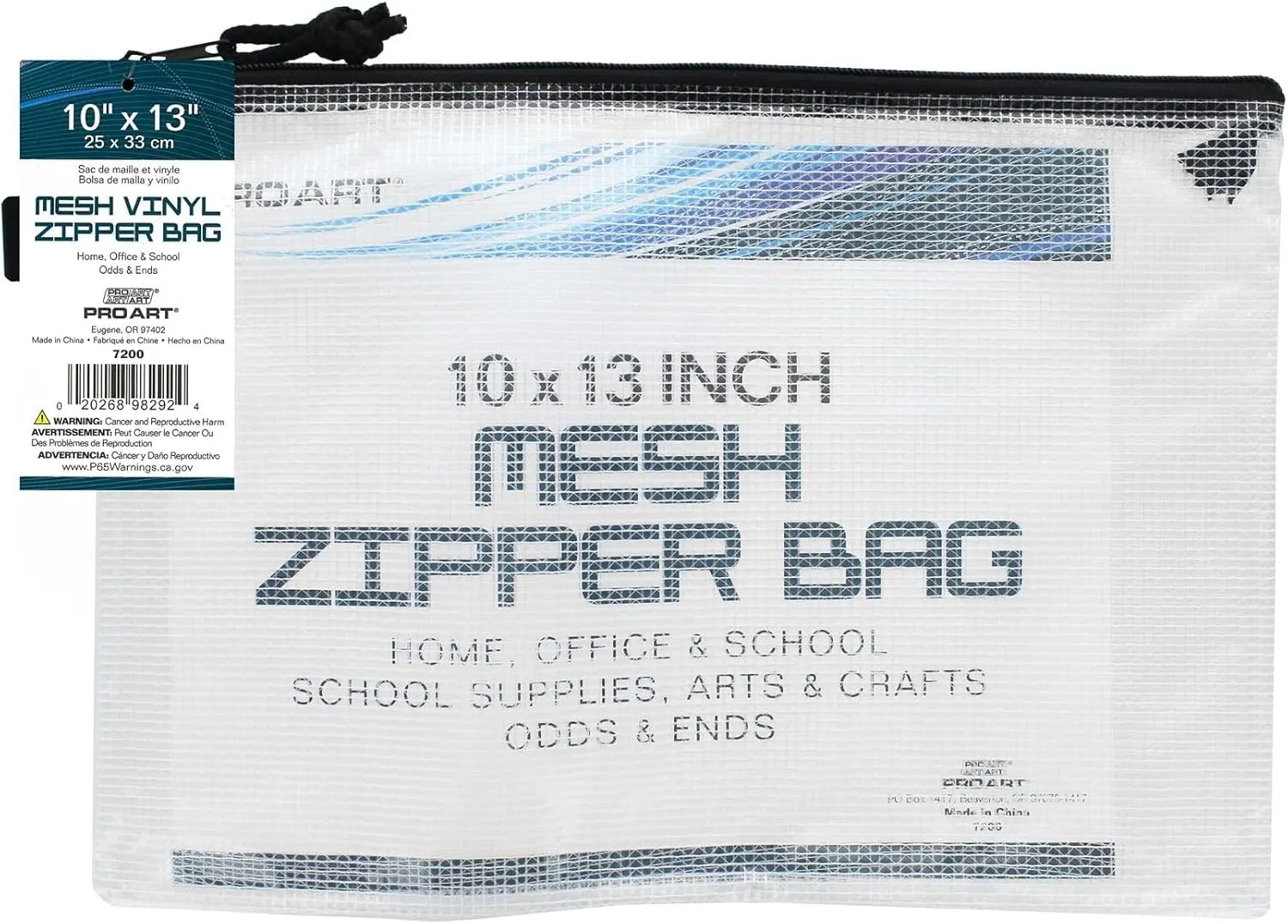 Pro Art Vinyl, 10-inch x 13-inch Mesh Bag with Zipper, Transluscent