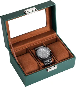 ProCase Watch Box for Men, 3 Slot Mens Watch Case, Watch Storage Watch Holder Organizer for Men, Watch Display Case With Glass Lid -3 Slot, MidnightGreen